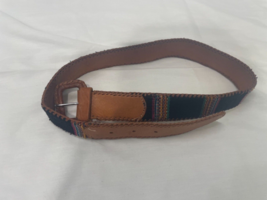 Leather hand woven belt Guatemala Aztec print 31-inch Youth. - £7.88 GBP