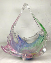 Vintage Italian Murano Glassware Crystal Clear Art Glass 8&quot; High Basket - $66.55