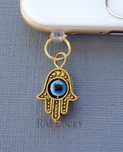 Gold Hamsa Hand Cell Phone Charm Anti Dust proof Plug Ear Jack C139 - £3.16 GBP