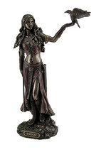Morrigan Celtic Goddess of Battle Holding Crow and Sword Bronze Finish S... - £54.48 GBP