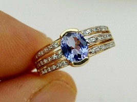 1.25CT Oval Cut Tanzanite Wedding Engagement Vintage Ring 14K Yellow Gold Finish - £112.17 GBP