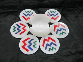 White Marble Coasters Set Rare Mosaic Inlay Marquetry Art Table Decor Ho... - $179.01