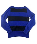 Ralph Lauren Sweater Womens Large Black Blue Striped Pullover Cotton Wor... - $13.26
