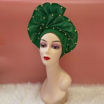 African Turban Headtie Auto Gele Stones Head Wear Hat Aso-Oke Made Gele Fabric - £48.10 GBP