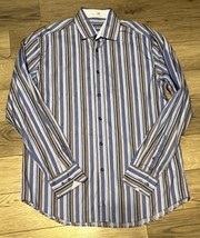 Tailor Byrd Shaped Fit Button Down Long Sleeve Blue Vertical Striped Shi... - $14.50