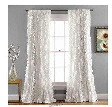Lush Décor Belle Window Curtain White Ruffled 84&quot;Hx54&quot;W 100% Polyester - £37.95 GBP
