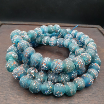 Cuentas de vidrio florales azules vintage hechas a mano de lujo 14 mm... - $43.56