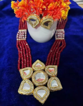 Maharani Jabells Long Kundan Necklace Earrings Jewelery Set Women Flower Style - £14.06 GBP