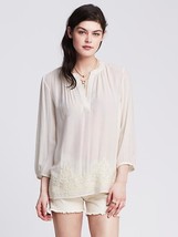 Banana Republic Beige Embroidered Popover Blouse, size L, NWT - £39.91 GBP
