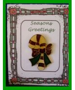 Christmas PIN #0206 Candy Cane Red, Green &amp; White Enamel &amp; Goldtone w/Bo... - $12.26 CAD