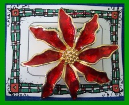 Christmas PIN #0197 Red Enamal &amp; Goldtone Poinsettia wGoldtone Center HOLIDAY XC - £15.42 GBP