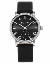 NEW SO &amp; CO NY 5093L.1 Womens Madison Black Logo Dial Black Leather Silver Watch - £31.61 GBP