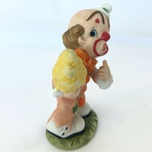 Vintage Hand-painted Lefton Clown holding Cotton Candy Original Sticker 3 in tal - £15.56 GBP
