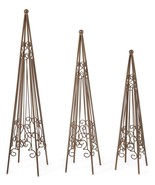 Trellis Set of 3 Obelisk Design Metal Rustic Brown Geometric  26&quot; to 34&quot;... - £142.78 GBP
