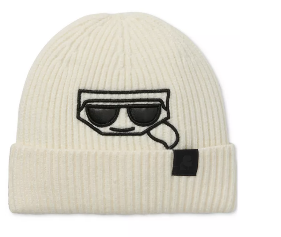 Karl Lagerfeld Paris Head Ribbed Beanie Hat Soft White - $69.27