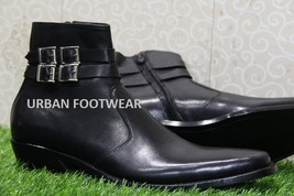 Mens New Handmade Formal Shoes Black Leather Jodhpurs Side Zipper Style  - £115.09 GBP