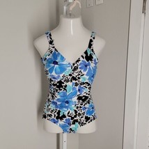 Gabar Ruched One-Piece Slimming Swimsuit ~ Sz 12 ~ Blue &amp; White Floral - £31.84 GBP