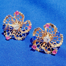 Earth mined Diamond Sapphire Ruby Deco Earrings Vintage Filigree Solid 14k Gold - $62,847.38 MXN