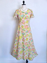 Vintage 70s Party Prom Maxi Dress XS Empire Bust Pastel Floral Musee Des... - £54.14 GBP