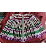 Vintage Handmade Crochet Half Apron Purple Green Farmhouse Ribbon Waist - $18.70