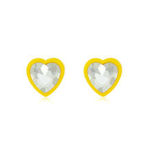 Yellow &amp; Crystal Heart Stud Earrings - £10.38 GBP