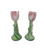 Lord &amp; Taylor Italian Pink Tulip Candle Sticks Pair 7&quot; - £14.27 GBP