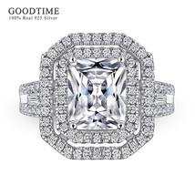 Luxury 100% 925 Sterling Silver Ring For Woman Bride Wedding Ring Square Zircon  - £26.28 GBP