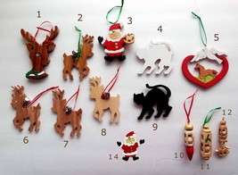 Love Wish Christmas Wood Carved Ornaments Magnets Ball in Cage Cat Unicorn Horse - £3.12 GBP