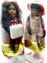 SALE 2 Vintage Black Porcelain Dolls w/ Stands Victorian Country Cottage MIB - £43.50 GBP