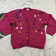 Victoria Jones Womens Vintage 80s Chunky Cardigan Sweater Size M Pink Gems - $28.70