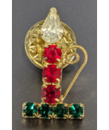 Vintage Multi Color Rhinestone Christmas Candle Pin Brooch - Red Green C... - $21.71 CAD