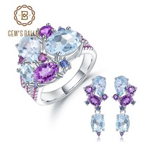 Real 925 Sterling Silver Colorful Candy Jewelry Set Natural Topaz Amethyst Ring  - £107.18 GBP