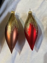 Vtg Jumbo 5.5&quot; Glass Teardrop Glitter Christmas Ornament Germany Red Bronze Colo - £15.78 GBP