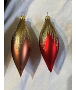 Vtg Jumbo 5.5&quot; Glass Teardrop Glitter Christmas Ornament Germany Red Bro... - £15.78 GBP