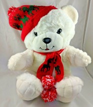 White Christmas Bear Plush Hat Scarf Sits 15 Inch Tb Trading Co Stuffed Animal - $12.95