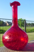 BLENKO RED CRACKLE GLASS BUD VASE 9 3/4&quot; TALL Fluted Vase - £54.48 GBP