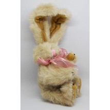 Boyds Bears Cute Tan Furry Bunny Rabbit with Pink Ribbon Jointed 8&quot; Collectible - £8.56 GBP