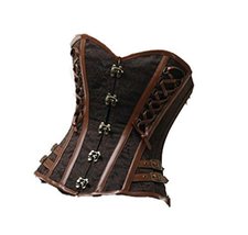 Sexy Brown Brocade Leather Goth Steampunk Halloween Party Retro Overbust Corset - £58.34 GBP