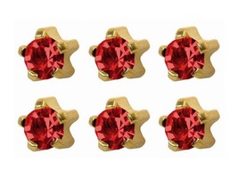 6 Pairs of Universal Ear Piercing July/Ruby Birthstone Gold Plated Stud ... - $14.99