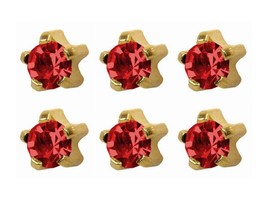 6 Pairs of Universal Ear Piercing July/Ruby Birthstone Gold Plated Stud Earrings - £11.95 GBP