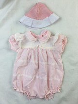 Vtg  Baby Girl One Piece bubble Romper Pink Ruffle Lace Size 3/6 Mos ? - £15.47 GBP