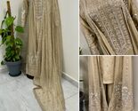 Pakistani Beige chiffon long Gown shirt Style  Embroidered Sequins  Dress,M - $167.31