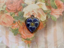 Vintage Sterling silver enameled puffy heart charm-PRUSSIAN BLUE  pansy - £21.23 GBP