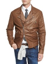 Men sheepskin biker leather jacket motorcycle real brown leather jacket 94 - £104.70 GBP