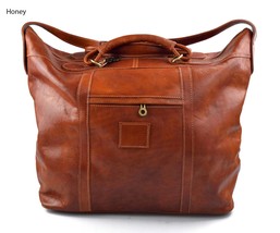 Leather duffle bag genuine leather shoulder XXL weekender honey men women travel - £179.82 GBP