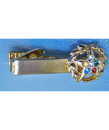 Vintage Masonic Goldtone Metal Tie Clip With Star and Colored Rhinestones - $5.99