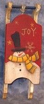 34043J -Joy Snowman Sleigh Mini  Wood Ornament - $4.95