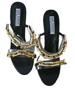 CAPE Robbin Open Toe Sandals ~ Size 10 ~ 4.25&quot; Heel ~ ROMA ~ Chain Embel... - $617.64 MXN