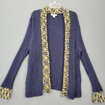 CJ Banks Womens Cardigan Size 2X Blue Ribbed Open Speckled Long Sleeve Cozy Top - £8.56 GBP