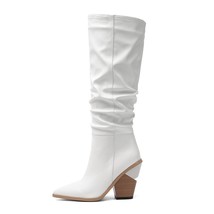 Fashion knee boots pointed toe slip-on wee heel shoes woman autumn winter wester - £84.19 GBP